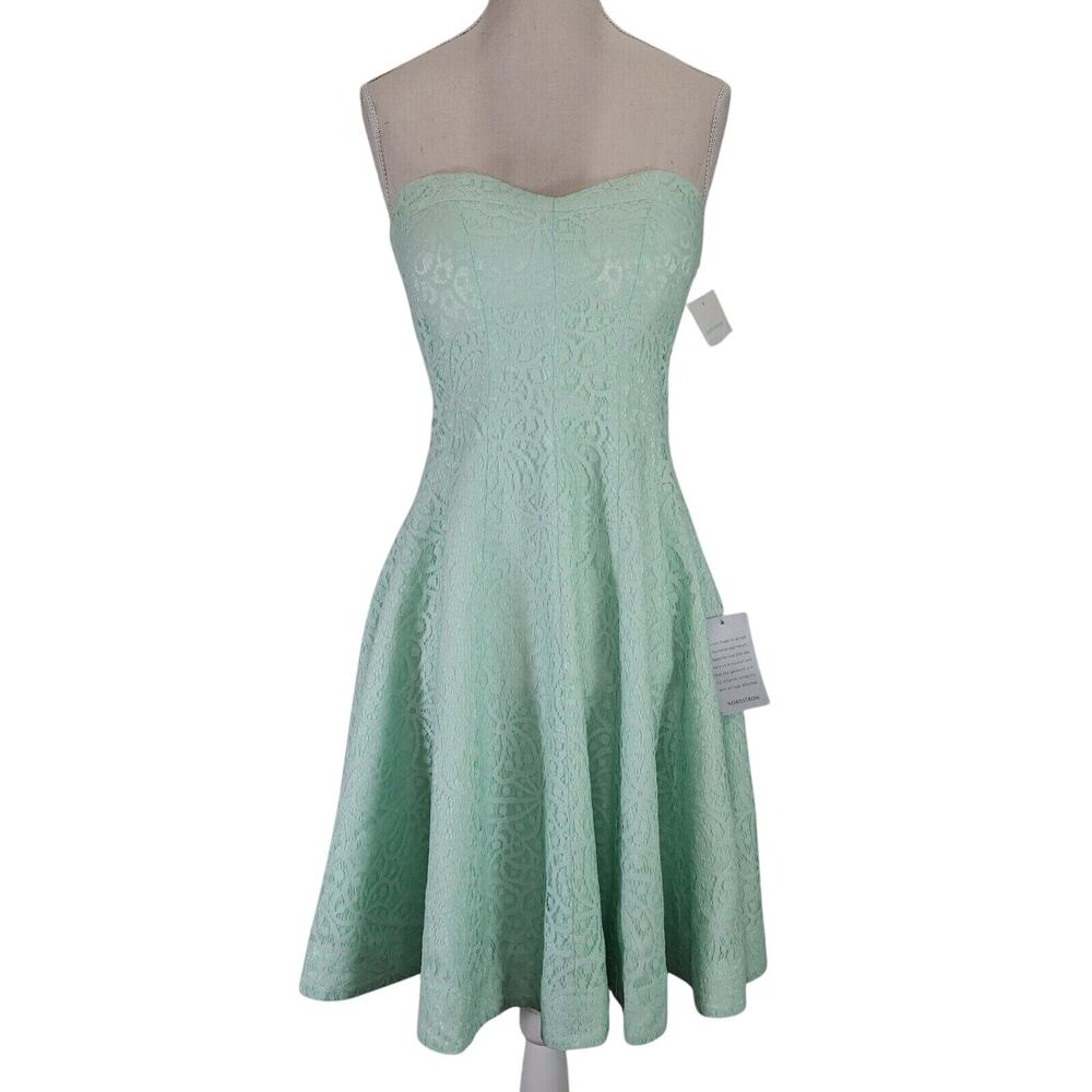Donna Morgan Dress Womens 0 Green Lace Fit n Flare Lined Prom Wedding New